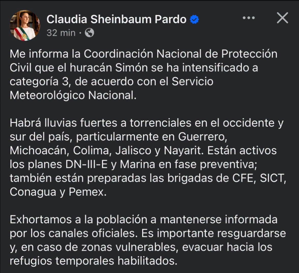 Imagen 1 de la publicación de Línea Abierta Yucatán: Huracán Simón alcanza categoría 3; alertan por lluvias torrenciales en cinco estados