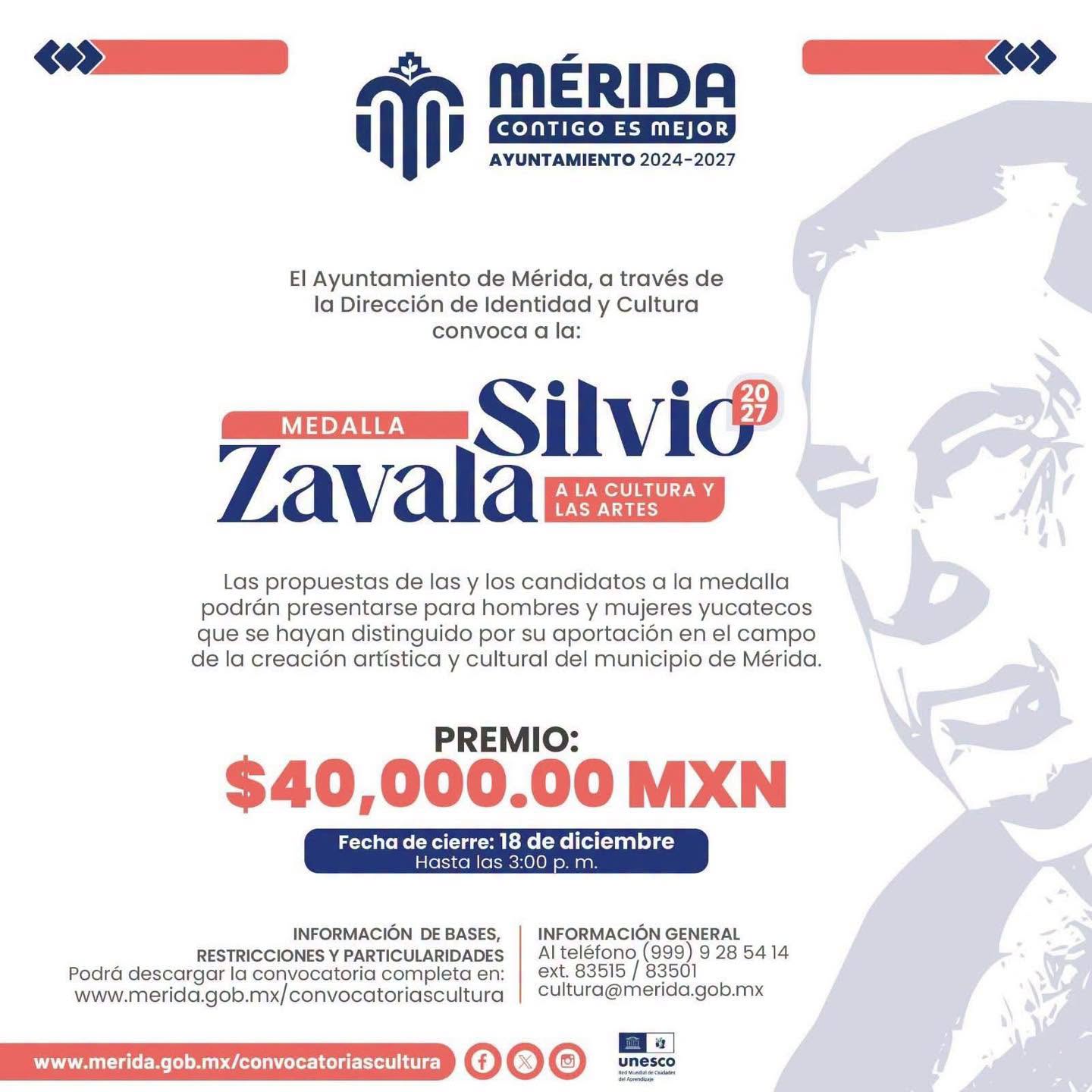 Imagen 1 de la publicación de Línea Abierta Yucatán: Mérida convoca a la Medalla Silvio Zavala 2027: premio de 40 mil pesos