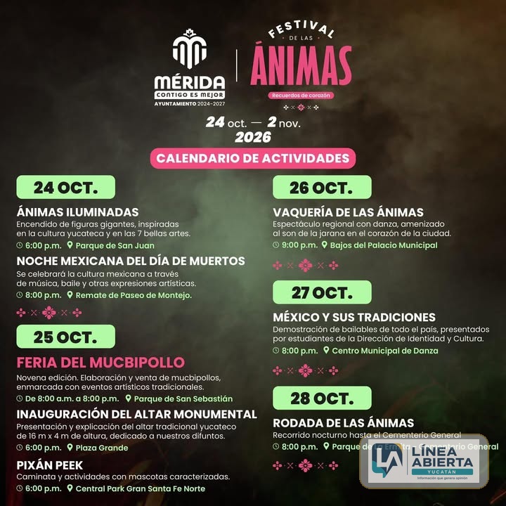Mérida prepara el Festival de las Ánimas 2026 del 24 de octubre al 2 de noviembre