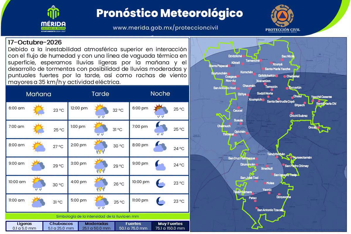 Imagen 2 de la publicación de Línea Abierta Yucatán: Lluvias vespertinas en Mérida: pronóstico del sábado 17 de octubre
