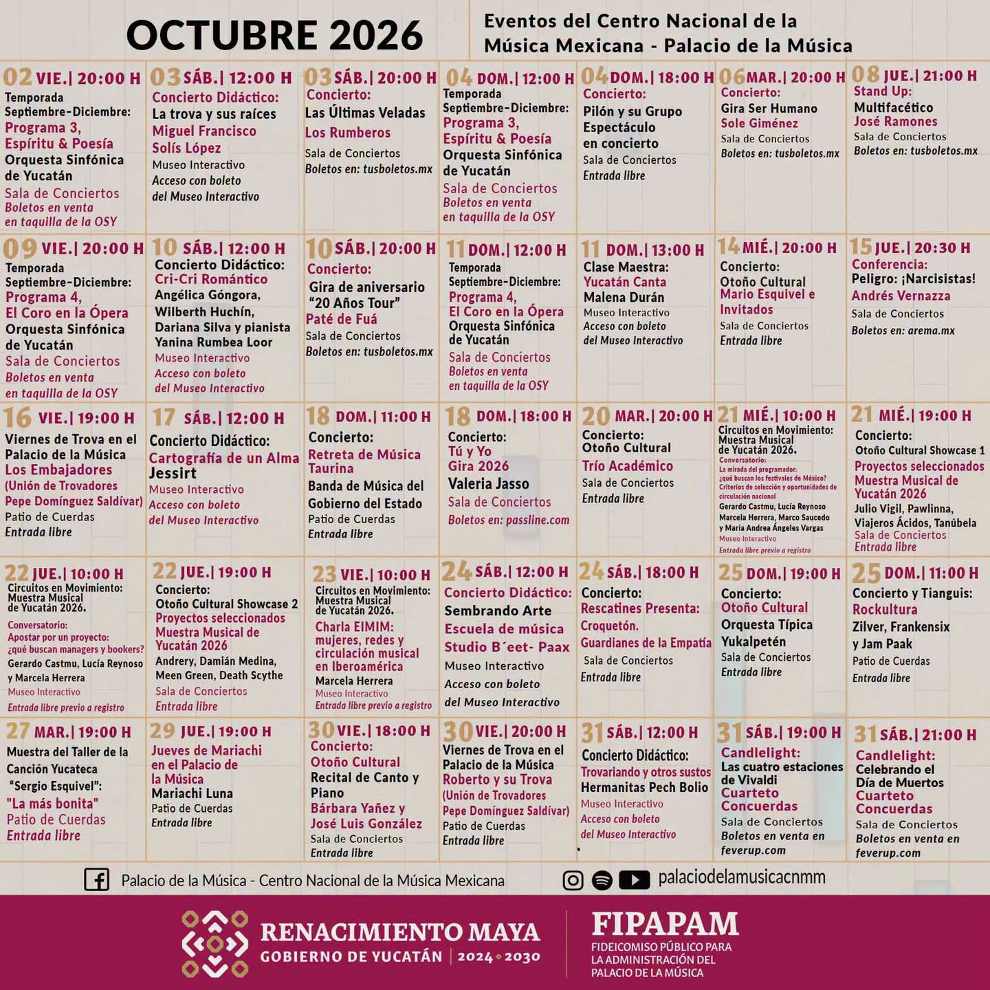 Imagen 1 de la publicación de Línea Abierta Yucatán: ¡Octubre llega con mucha música al Palacio de la Música!