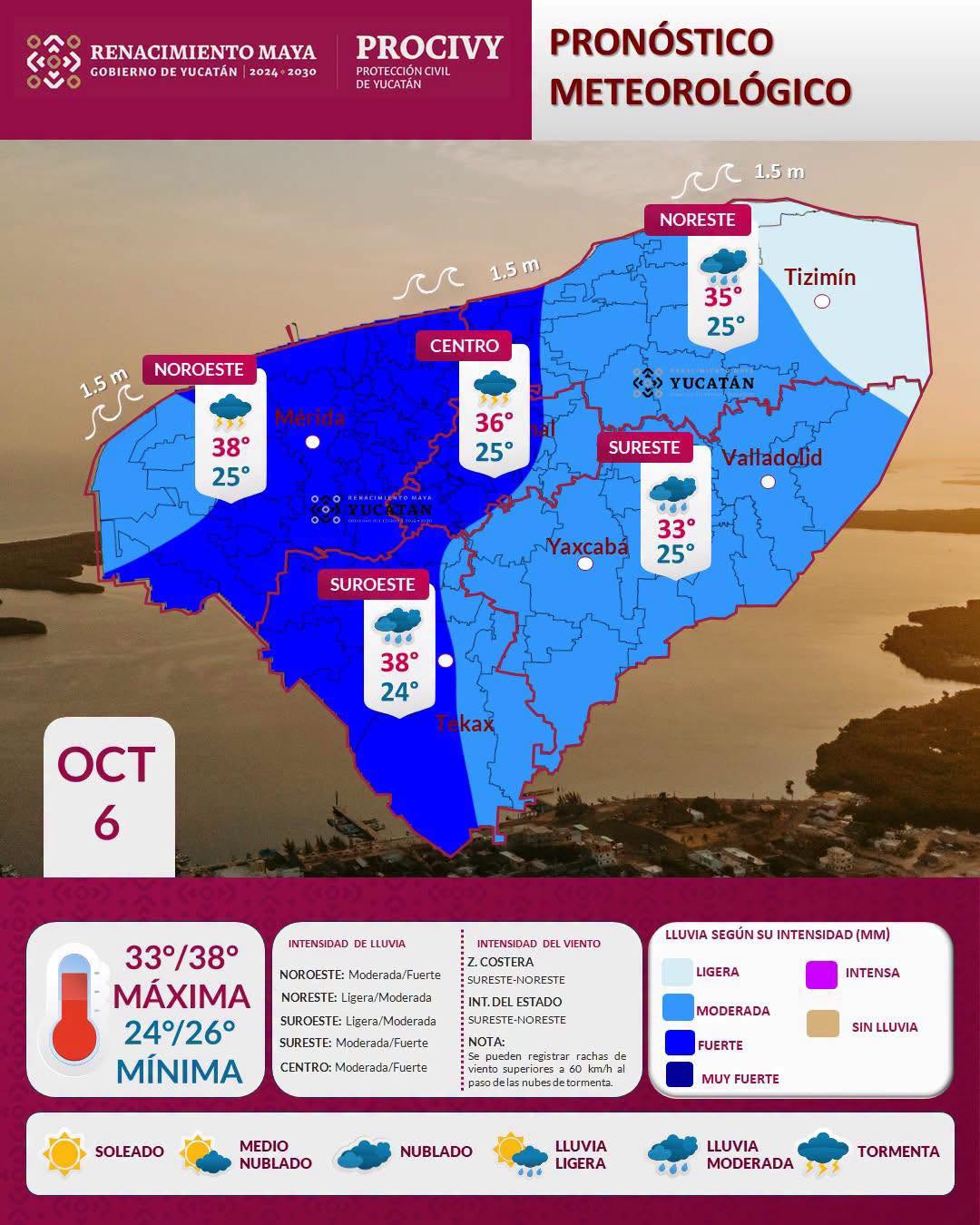 Imagen original de la publicación de Línea Abierta Yucatán: Pronóstico de lluvias para Yucatán este 6 de octubre