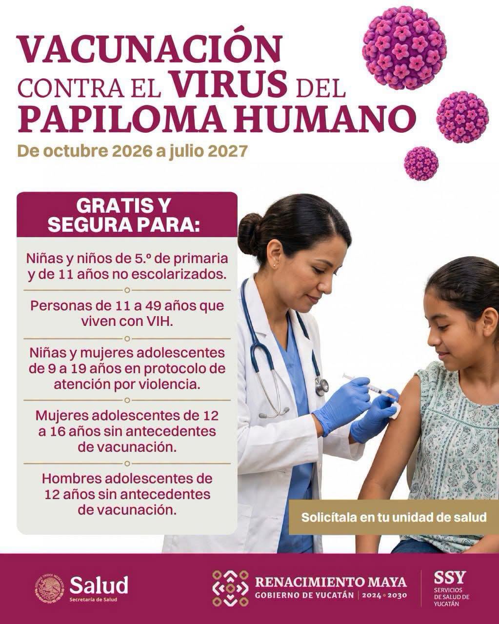 Imagen 1 de la publicación de Línea Abierta Yucatán: Vacunación contra el VPH: campaña de octubre de 2026 a julio de 2027